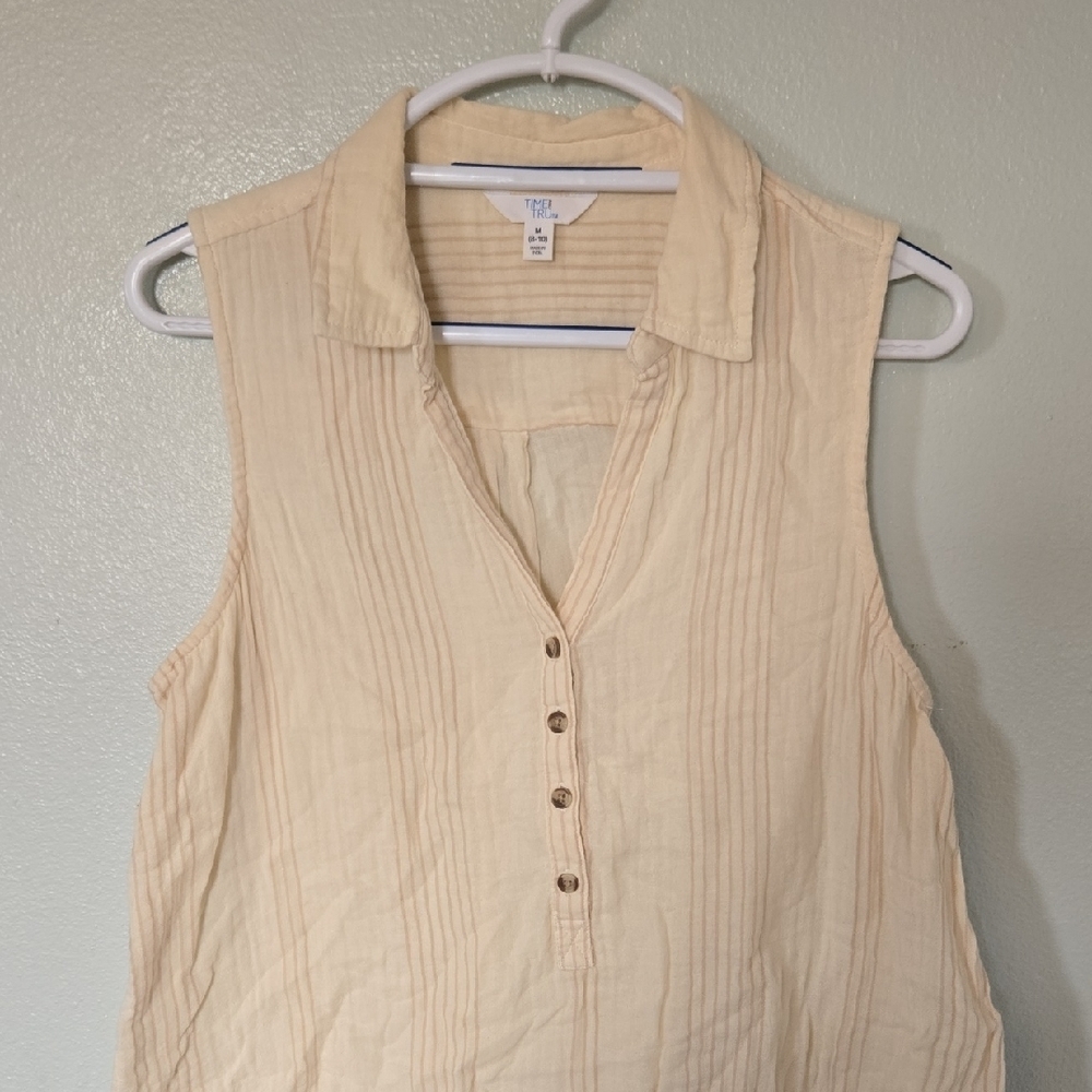 Time & Tru | Cream Striped Cotton Sleeveless Tank Size Medium